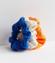 New Look 3 Pack Blue Orange and Cream Textured Scrunchies